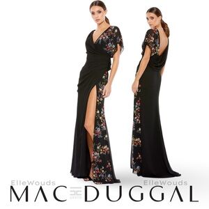 Mac Duggal Faux Wrap Multi Colored Beaded Floral Gown, 26530, $798, Size 12